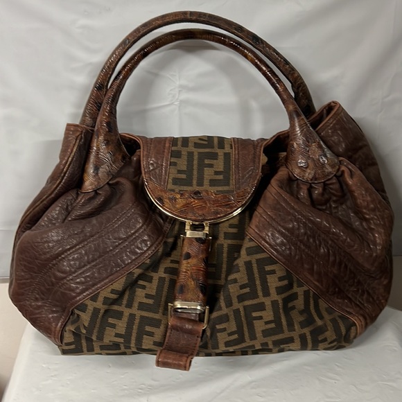 Authentic / Pre-loved - Fendi Zucca Tortuga Leather Spy Satchel Bag - Picture 5 of 15